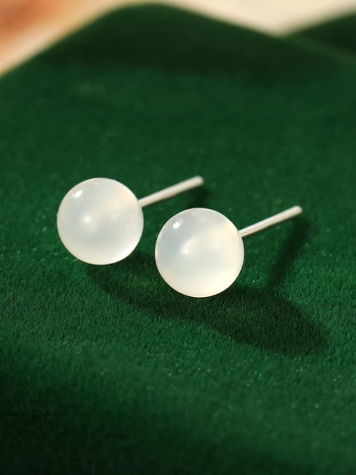 ES2546 [6mm] 925 Sterling Silver Glass Bead Round Minimalist Stud Earring